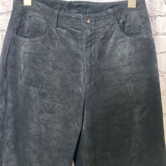Brandon Thomas Suede Leather Straight Leg Lined Pants Black Size 6‎ - Picture 3 of 12